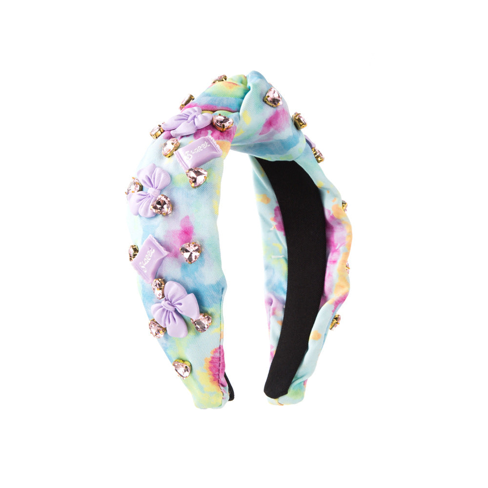 Wholesale Tie Dyed Fabric Inlaid with Diamonds, Flower Bows, Valentine's Day Headbands
